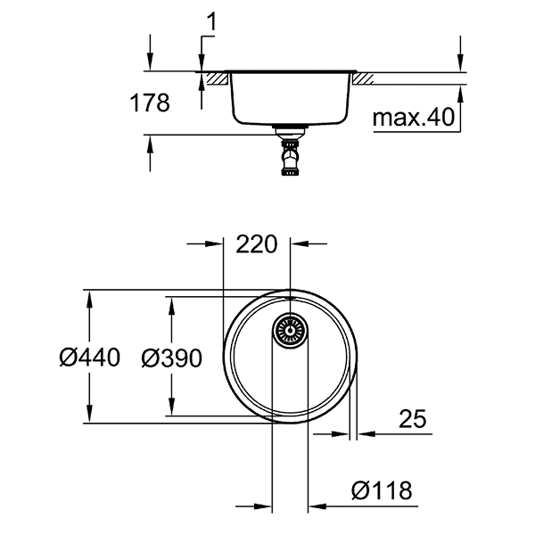 Мойка K200, круглая, нержавеющая сталь Grohe Sink 31720SD0