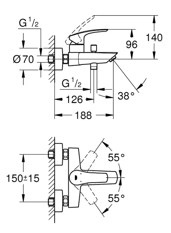 Смеситель для ванны, черный Grohe Eurosmart 333002433