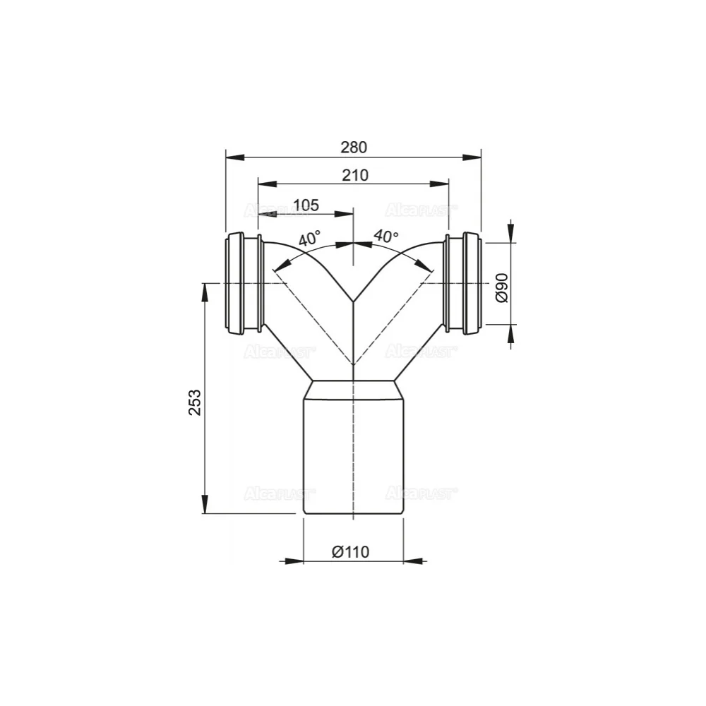 Двойное колено 90° с защитными затворами Alcaplast M909