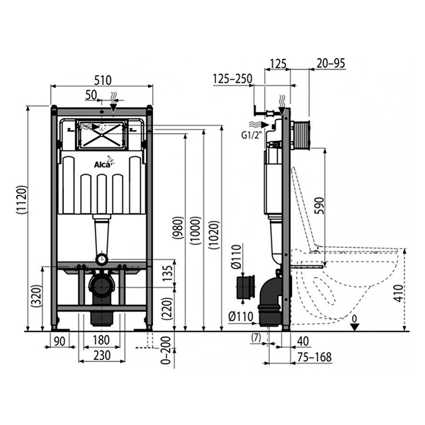 Скрытая система инсталляции AlcaPlast для сухой установки AM101/1120-0001