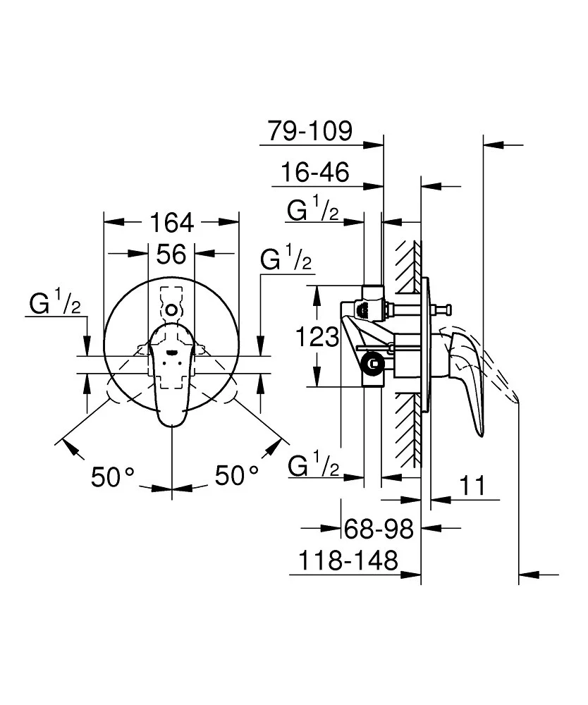 Cмеситель для ванны со встраиваемым механизмом, хром Grohe Eurostyle 23730003