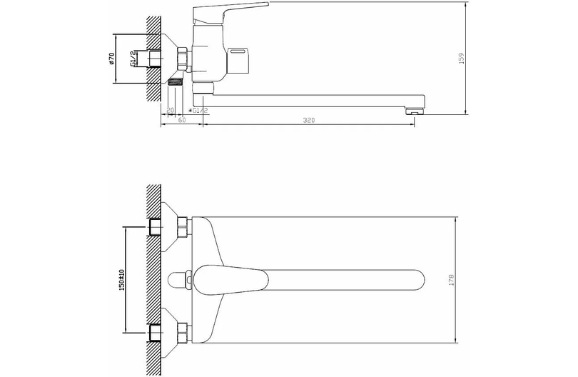 Смеситель для ванны, хром VODA Hill HI31