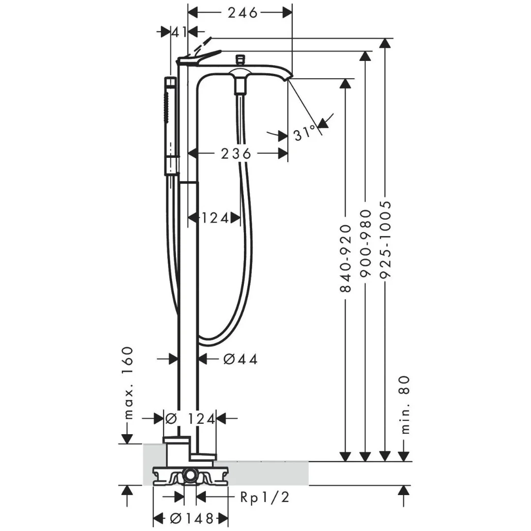 Смеситель для ванны, напольный, белый Hansgrohe Vivenis 75445700