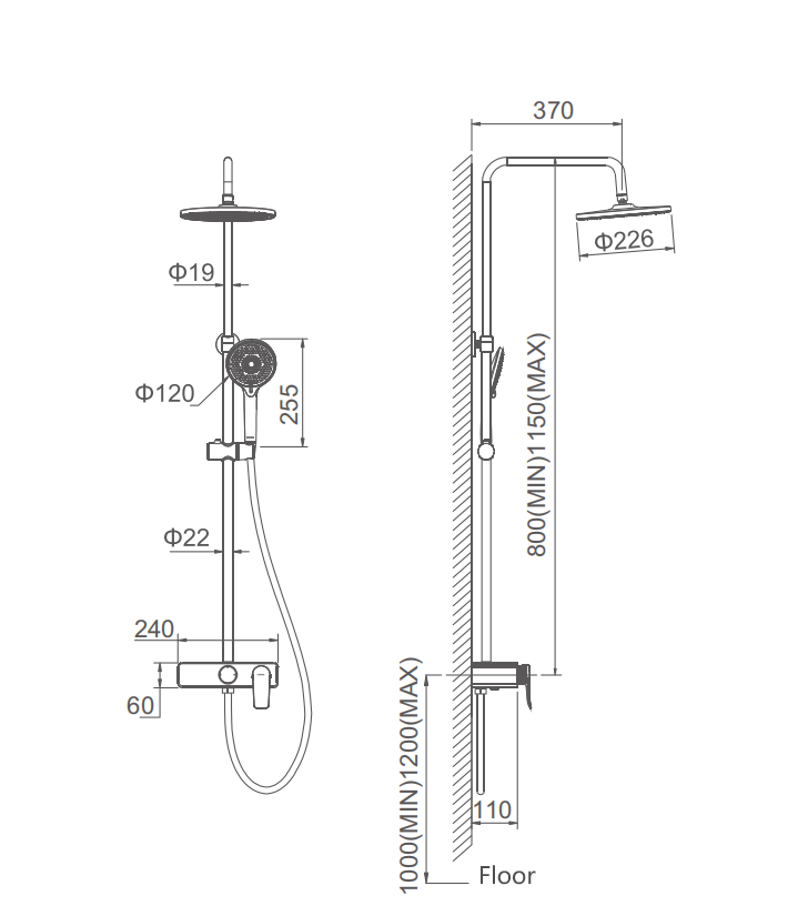 Душевая система с термостатом, белый SSWW SAQM002A-WH3-1