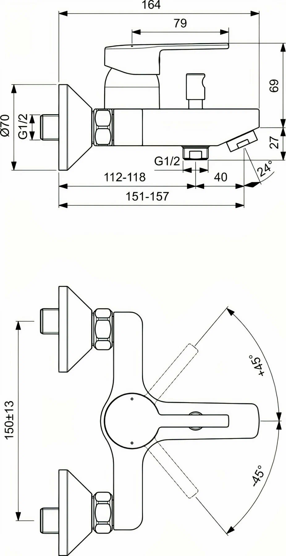 Смеситель для ванны, хром Ideal Standard Idealstyle B0902AA