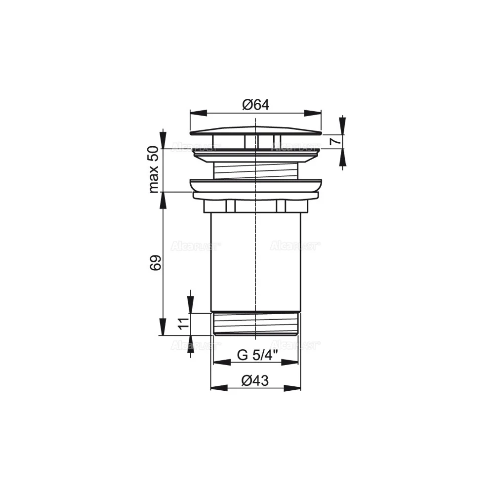 Донный клапан для раковины, хром Alcaplast A396