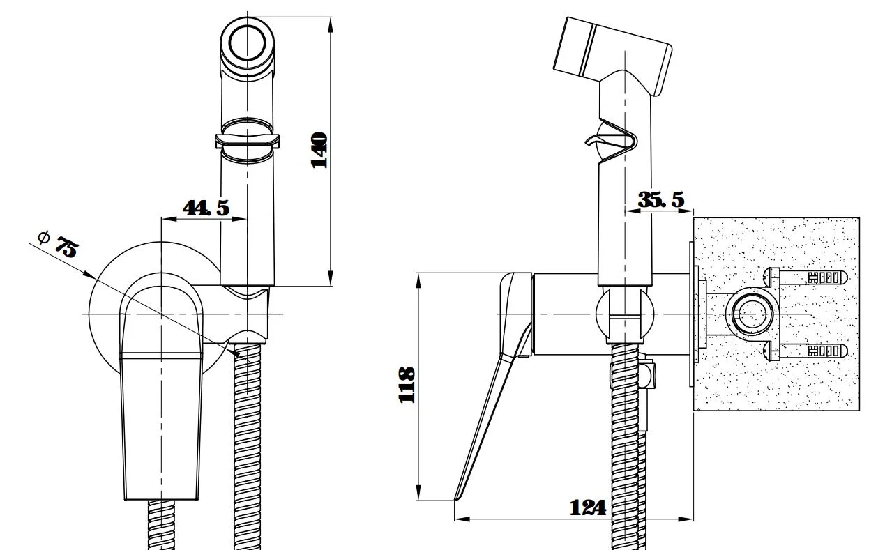Гигиенический душ со смесителем, встраиваемый, золото ESKO SMHSHAGOLD