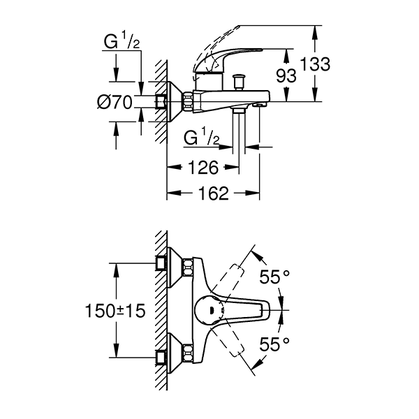 Настенный смеситель для ванны Grohe BauCurve 23599000