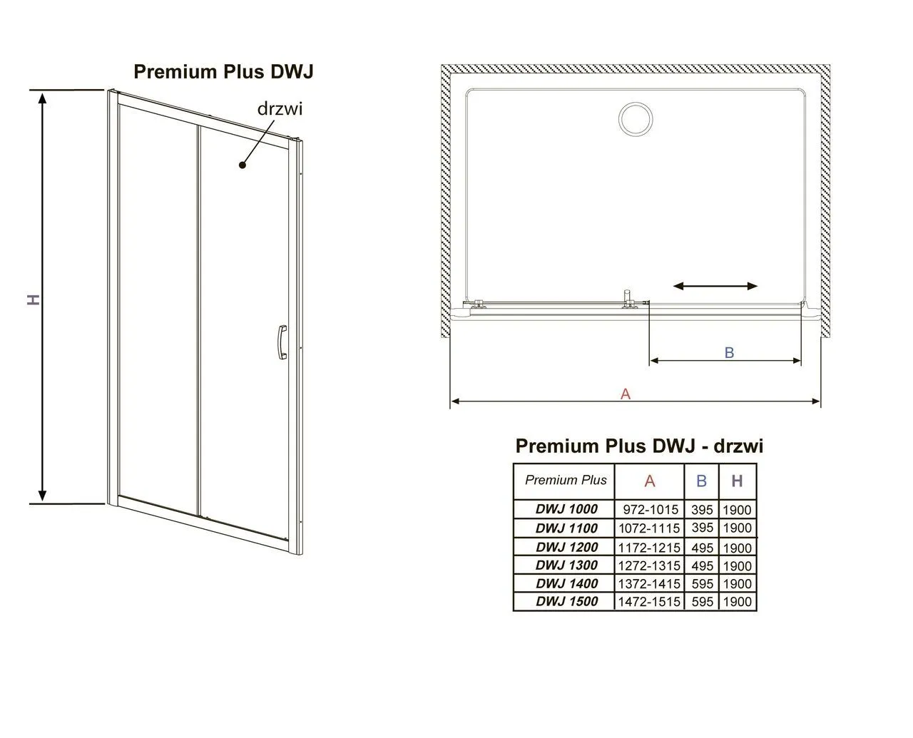 Душевая дверь 1000х1900, прозрачное стекло, хром Radaway PREMIUM PLUS DWJ 33303-01-01N