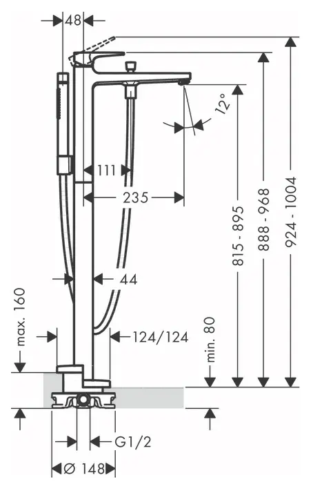 Смеситель для ванны, напольный, черный Hansgrohe Metropol 32532670