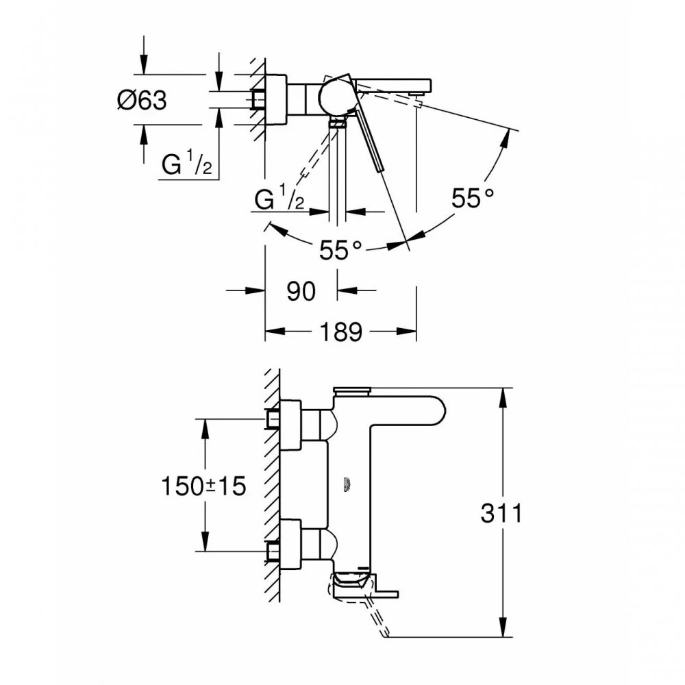 Смеситель для ванны, хром Grohe Europlus 33553003