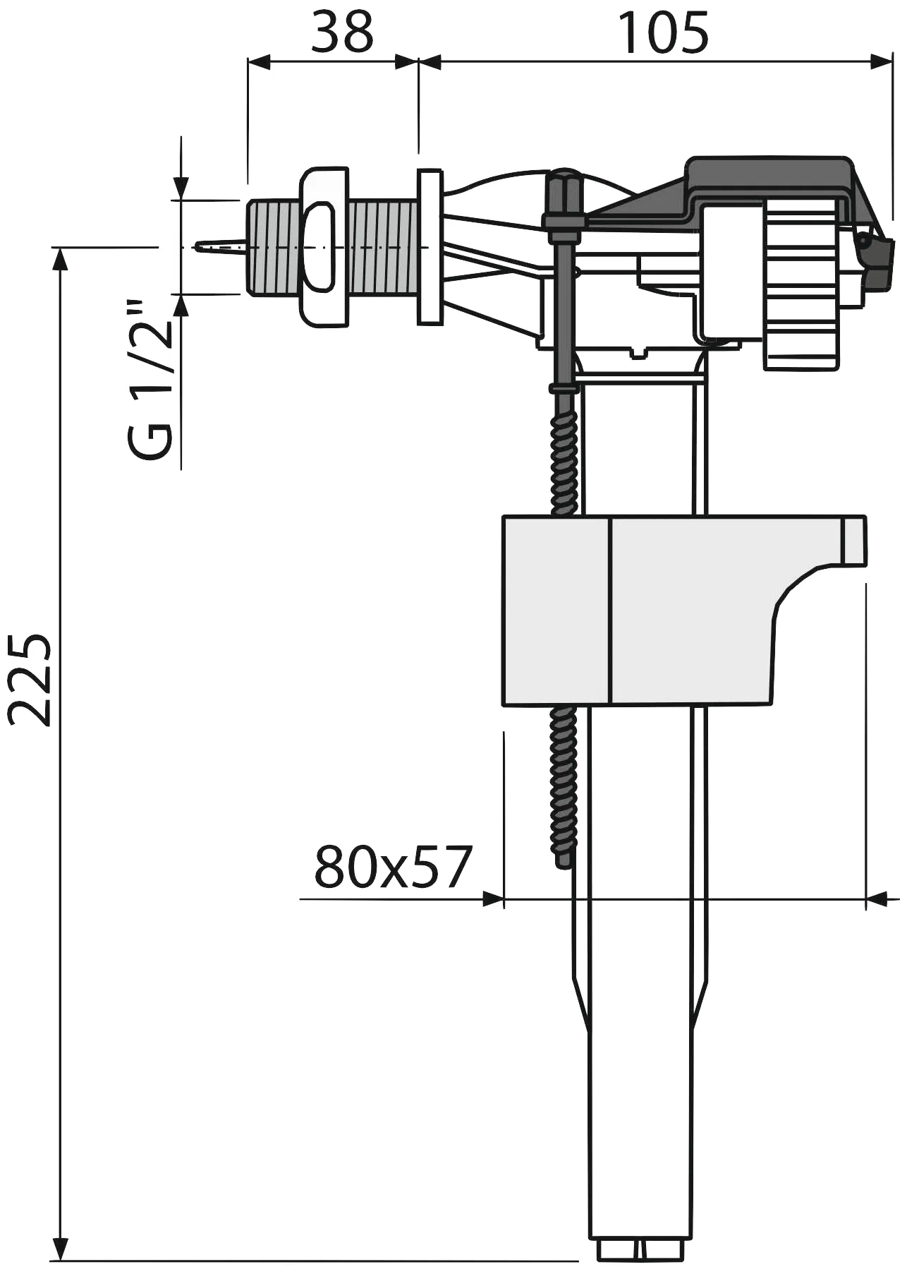 Впускной механизм для керамического бачка, боковая подводка, металлическая резьба Alcaplast A16-1/2