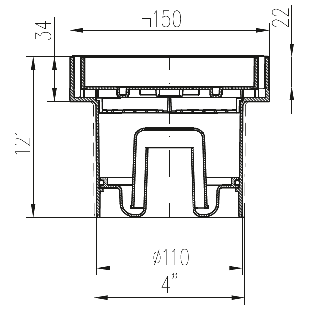 Трап точечный для пола, D110, прямой подвод, под плитку MCH C1394