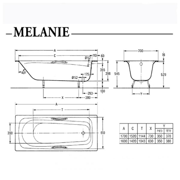 Ванна чугунная 170x70, белая Jacob Delafon Melanie E2925-00 | интернет-магазин Sanstore Ванна чугунная 170x70, белая Jacob Delafon Melanie E2925-00