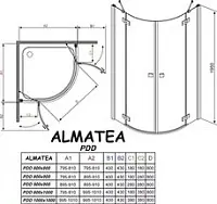Душевая кабина полукруглая 900х900х1950 прозрачное стекло, золото Radaway Almatea PDD 30502-09-01N
