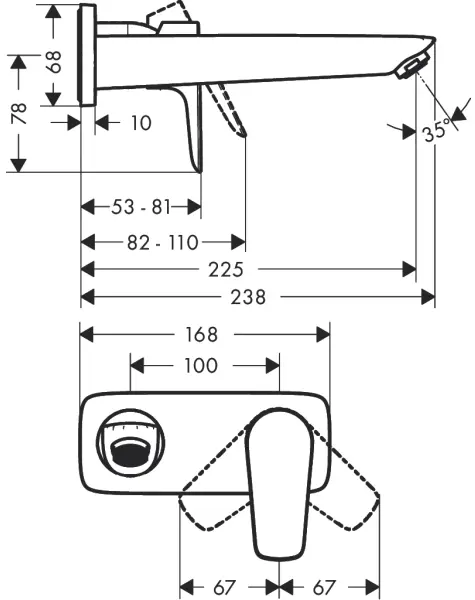 Смеситель для раковины, настенный, золото Hansgrohe Talis E 71734990