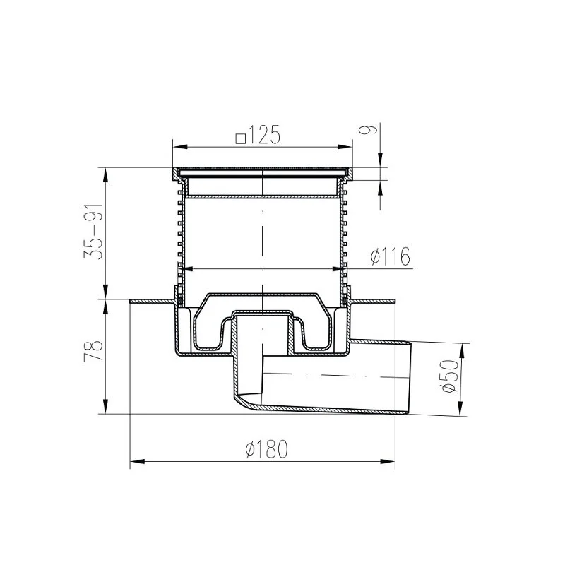 Трап точечный для пола, боковой слив MCH 425XL