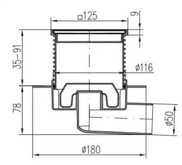 Трап точечный для пола, боковой слив MCH F1425NXL