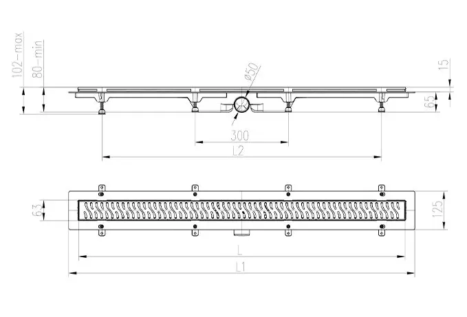 Трап линейный для пола, боковой слив, золото MCH CH850/50KN1ZL