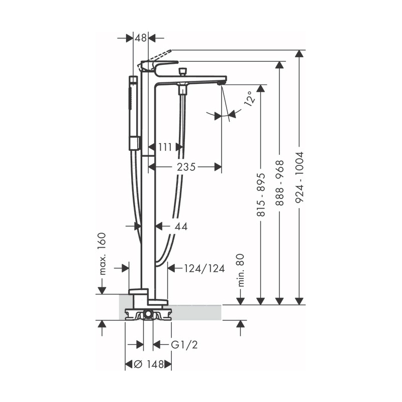 Смеситель для ванны, напольный, шлиф.черный хром Hansgrohe Metropol 32532340