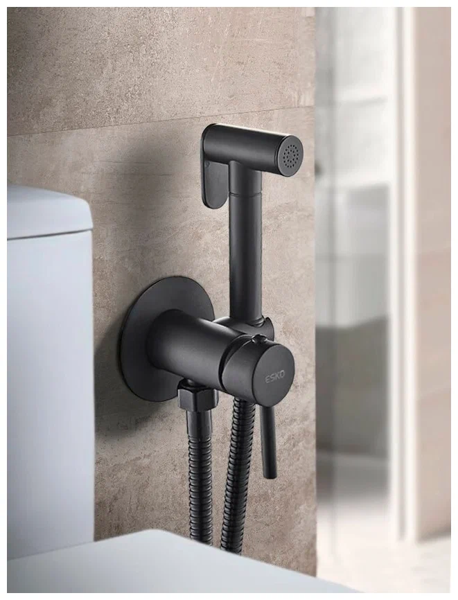 Гигиенический душ со смесителем, встраиваемый, черный ESKO SMH06 BLACK