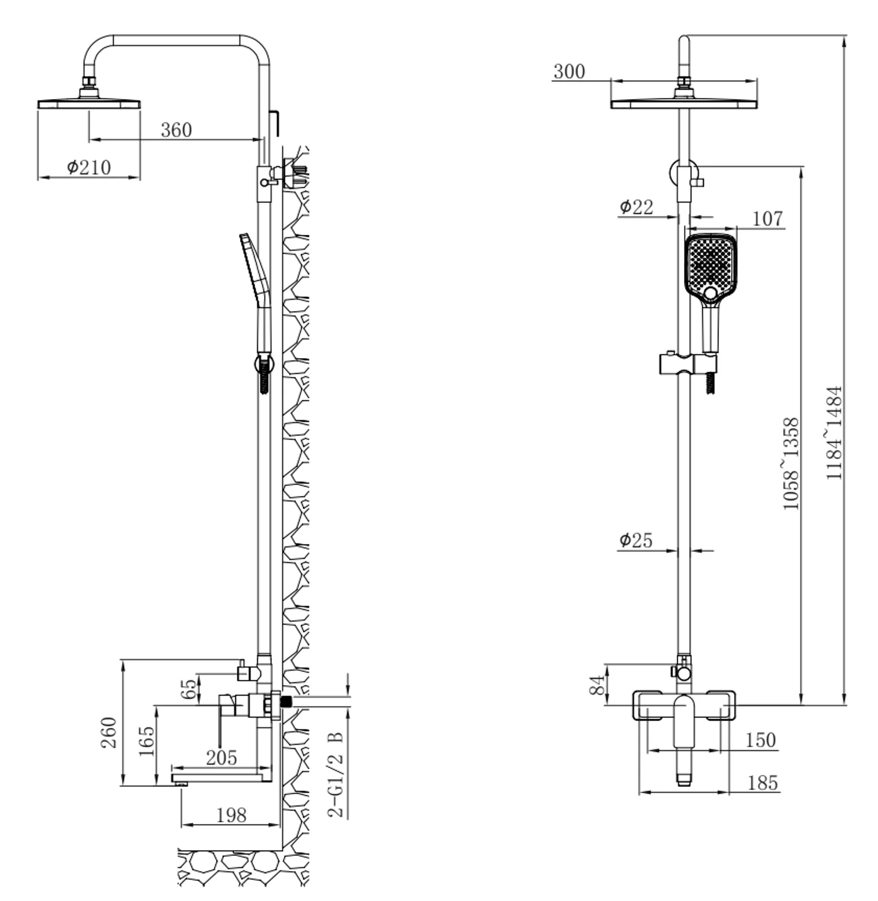 Душевая система со смесителем для ванны, оружейная сталь ESKO Ekaterinburg ST250EKGM