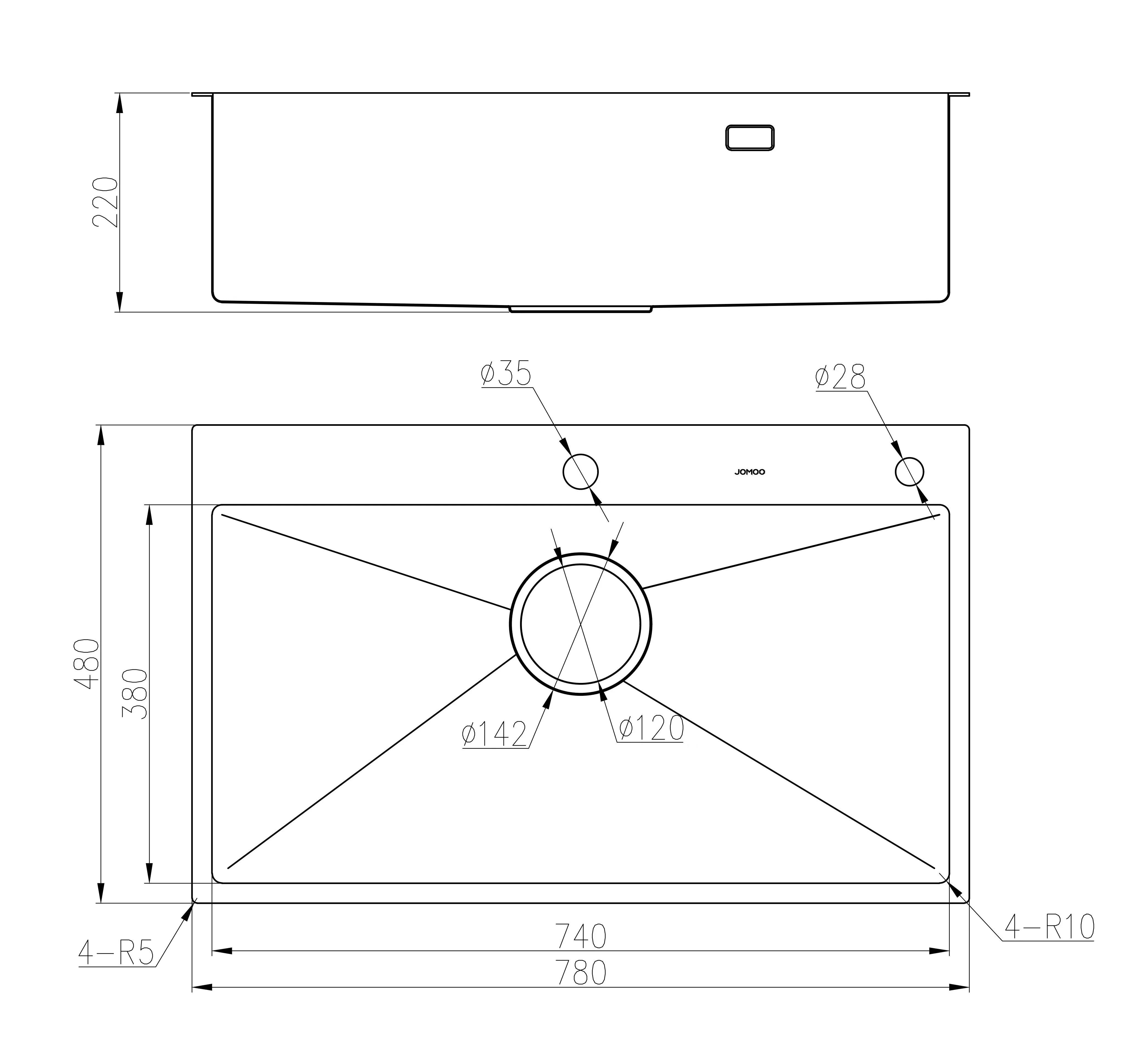 Мойка 480x780, одна чаша, нержавеющая сталь JOMOO 06203-9CZ1-1