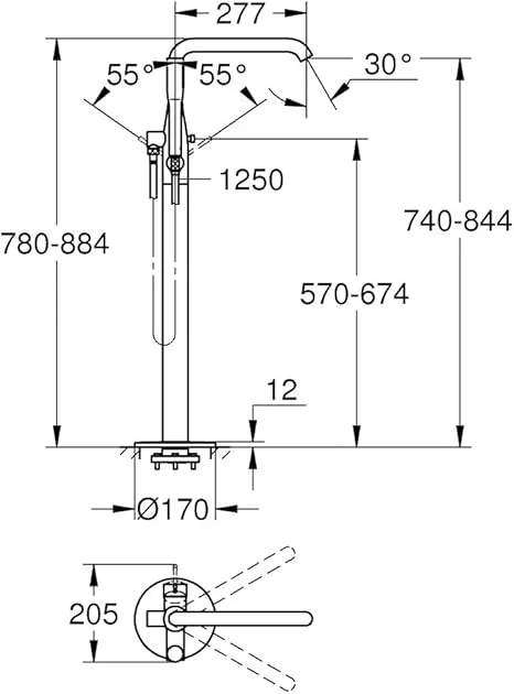 Смеситель для ванны, напольный, холодный рассвет глянец Grohe Essence 23491GL1