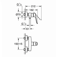 Смеситель для душа, однорычажный, хром Grohe Eurosmart 25242003