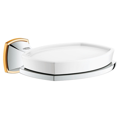 Мыльница керамическая с держателем Grohe Grandera, хром/золото 40628IG0 Мыльница керамическая с держателем Grohe Grandera, хром/золото 40628IG0