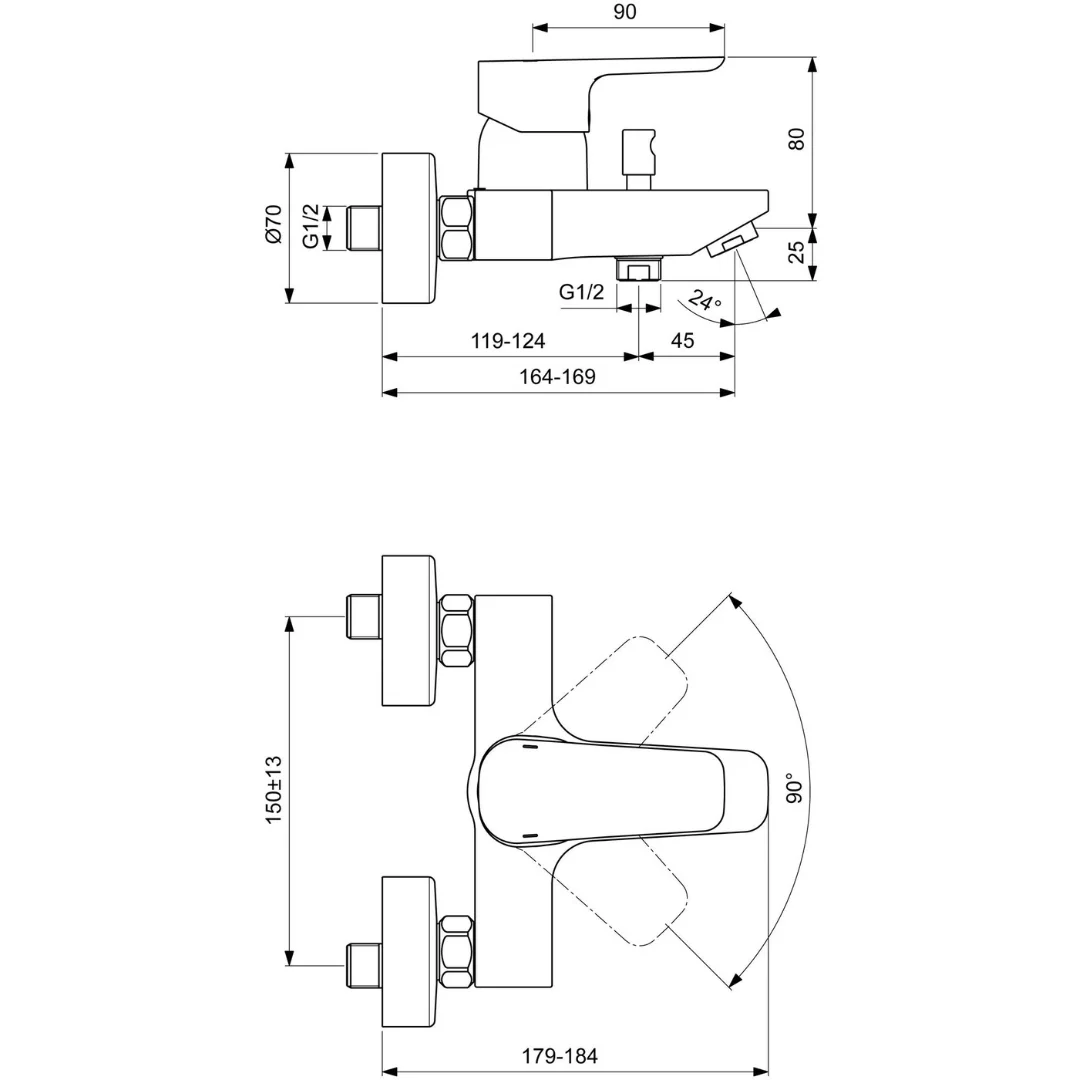 Смеситель для ванны, хром Ideal Standard Ceraplan B0718AA | интернет магазин Sanstore Смеситель для ванны, хром Ideal Standard Ceraplan B0718AA