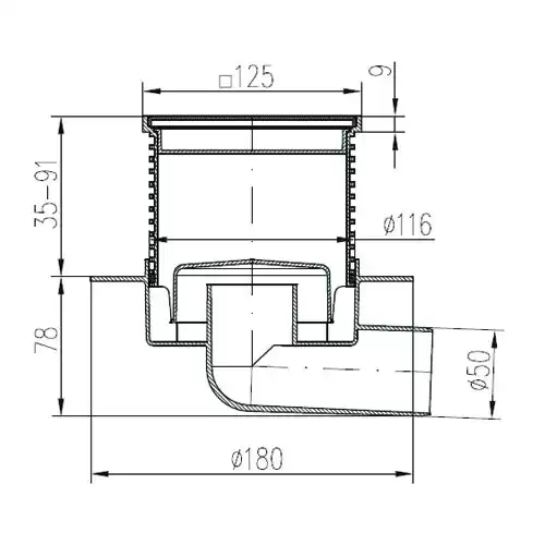Трап точечный для пола, боковой слив MCH F1425L