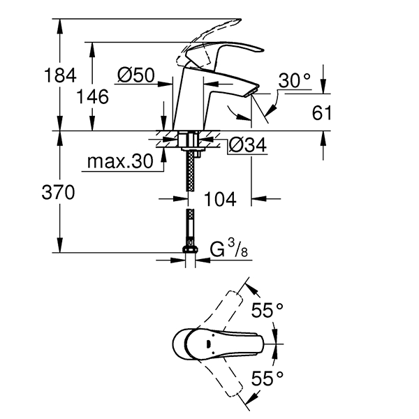 Смеситель для раковины GROHE Eurosmart DN 15 S-Size 32467002