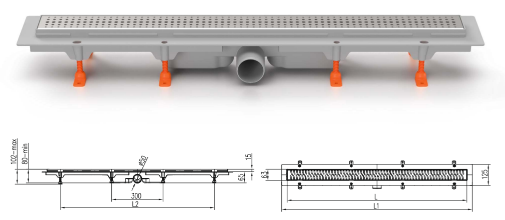 Трап линейный для пола, боковой слив MCH CH950/50M