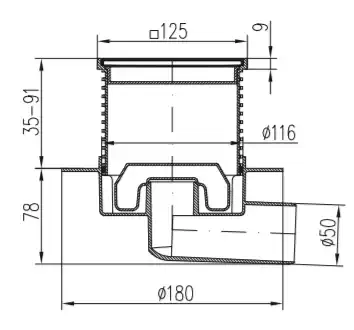 Трап точечный для пола, боковой слив MCH G1425NXL