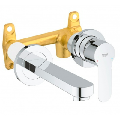 20474000 BauEdge Смеситель для раковины на два отверстия настенный монтаж, хром