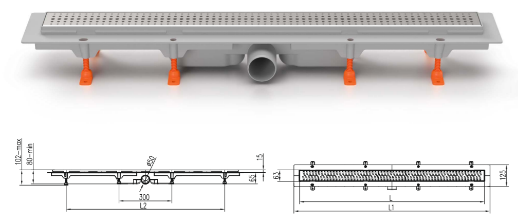 Трап линейный для пола, боковой слив MCH CH650/50M