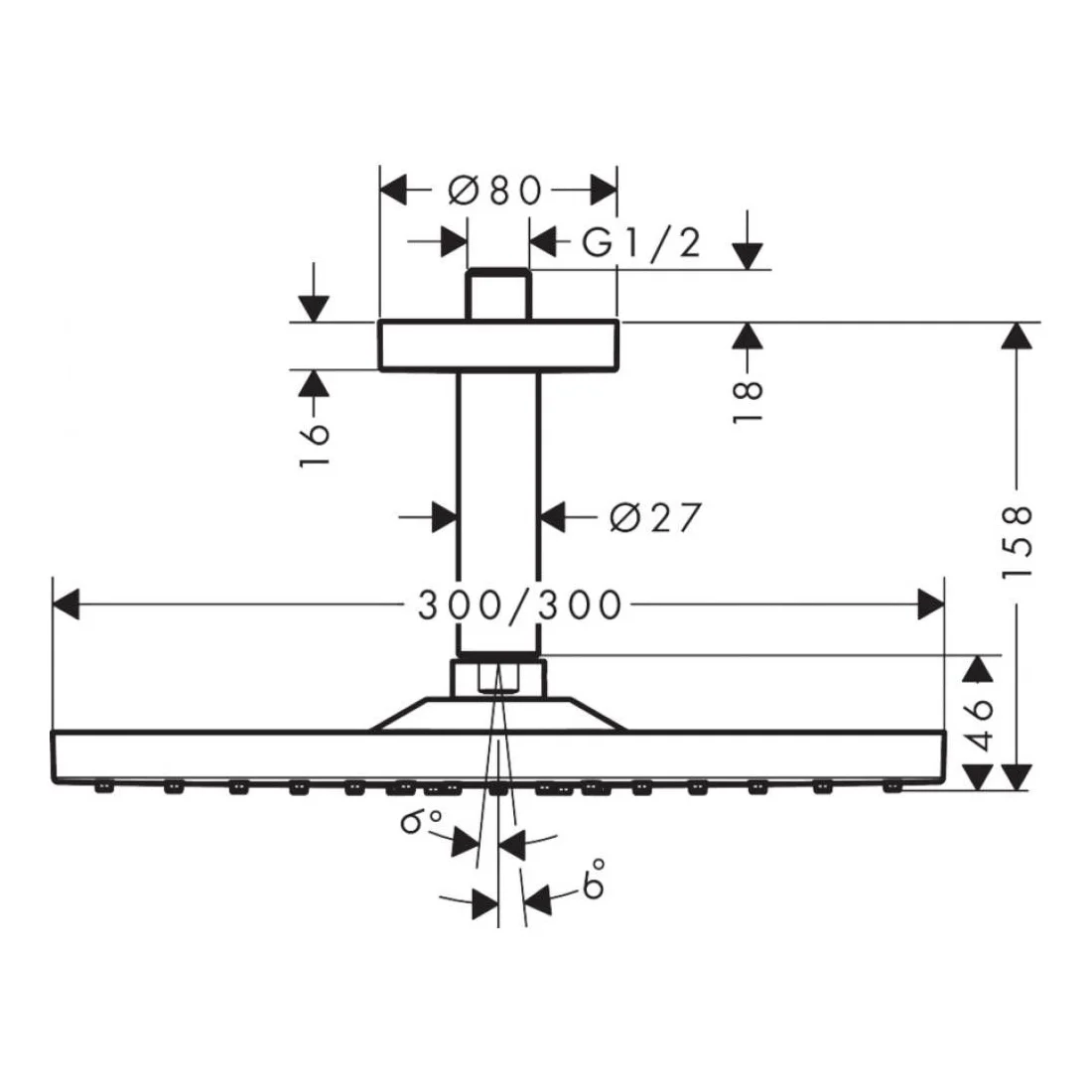 Верхний душ 300, с кронштейном, хром Hansgrohe Raindance E 26250000