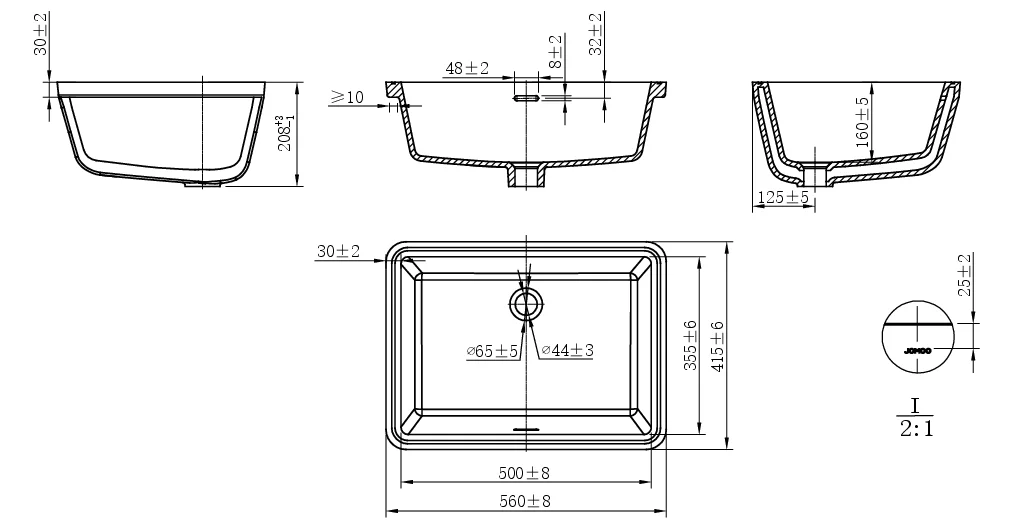 Раковина встраиваемая снизу 50, белый JOMOO P12683-1/01K-2