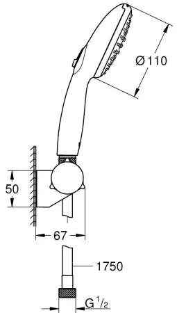 Ручной душ с держателем и шлангом, 2 вида струи, хром Grohe Tempesta 110 2760130E