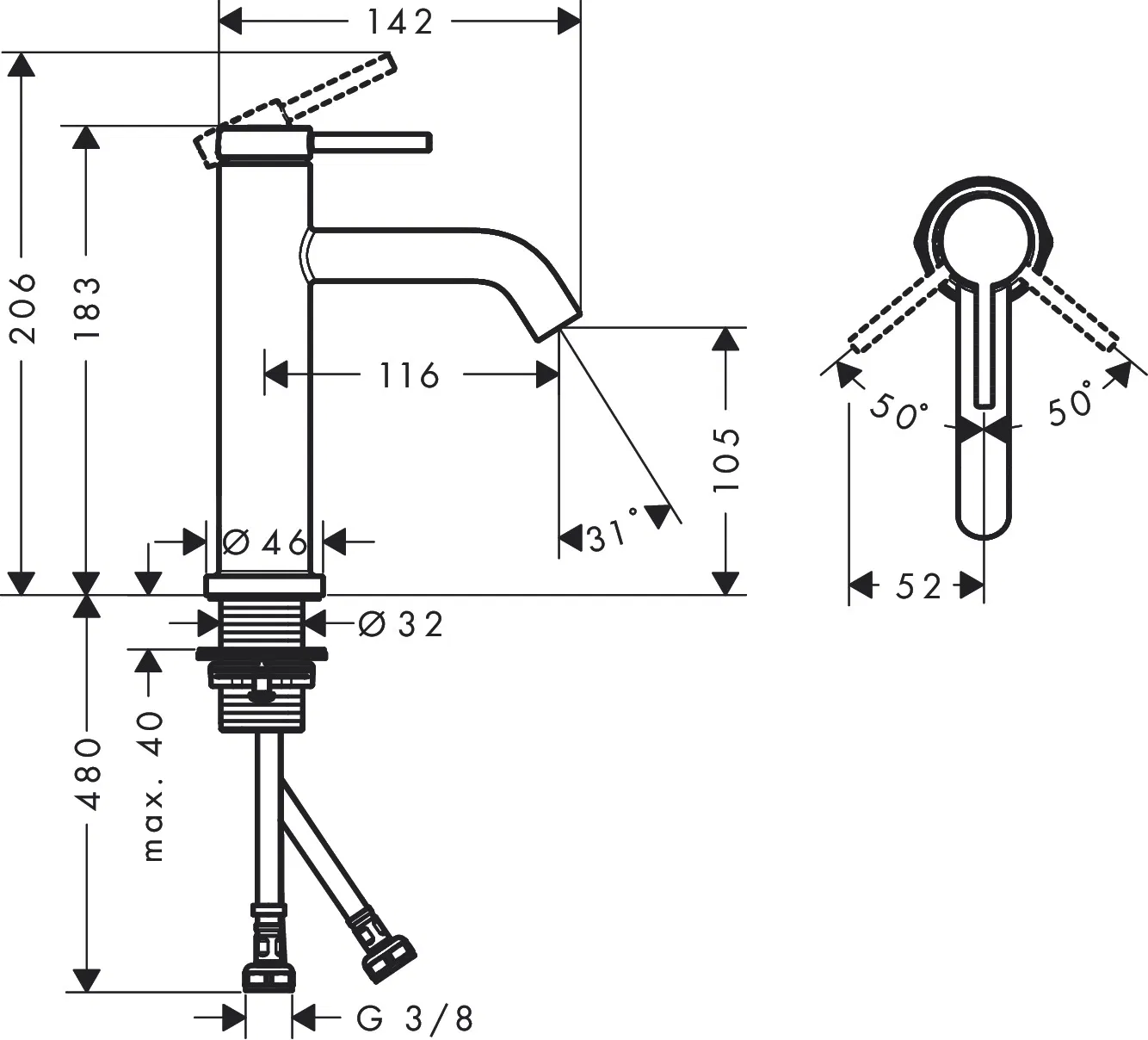 Смеситель для раковины 110, бронза Hansgrohe Tecturis S 73311140