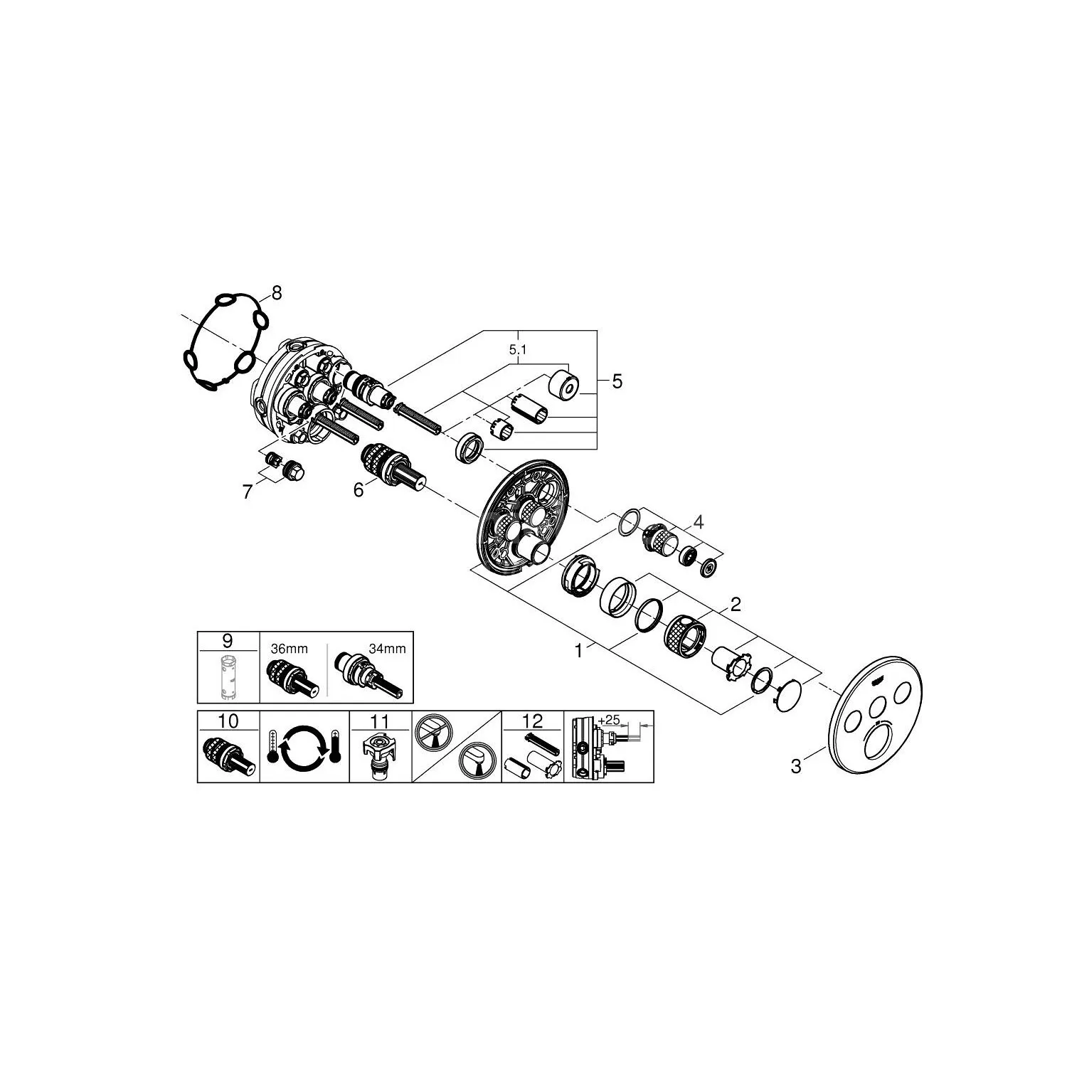 Душевая система встраиваемая, холодный рассвет глянцевый Grohe Grohtherm SmartControl 310 34863GL0