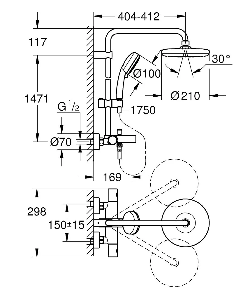 Душевая система GROHE New Tempesta Cosmopolitan 210 26223001