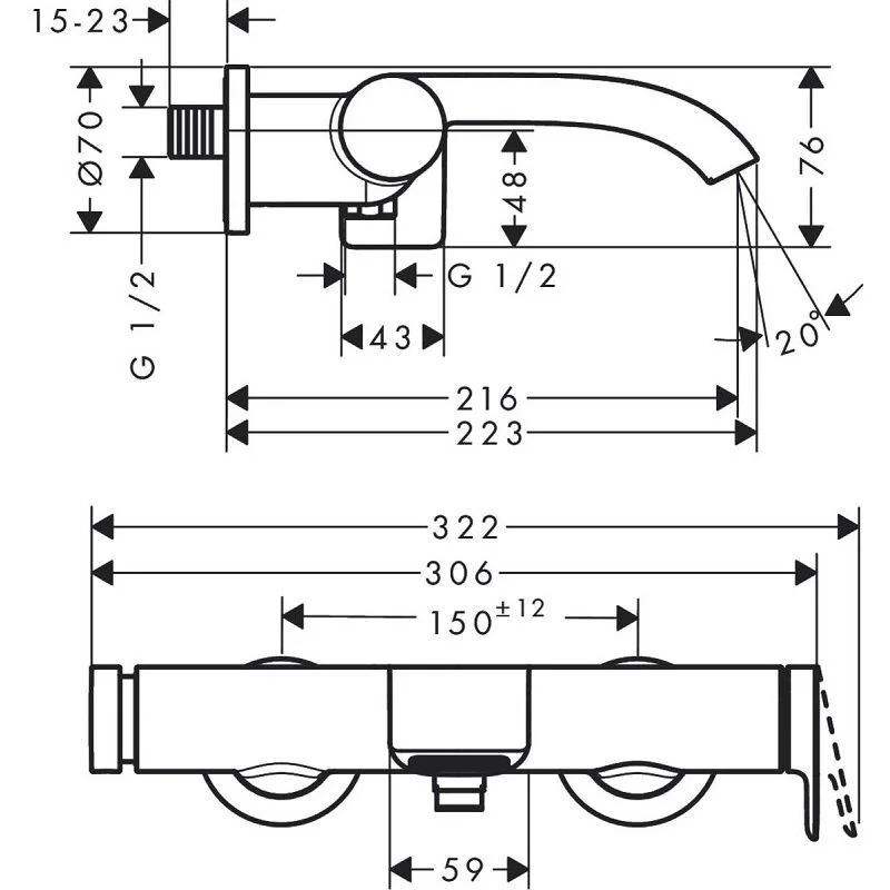 Смеситель для ванны, черный Hansgrohe Vivenis 75420670