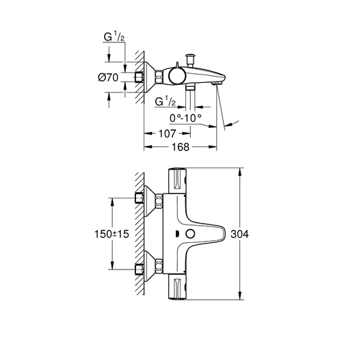 Термостатический смеситель для ванны GROHE Grohtherm 800 с регулируемым аэратором, хром (34576000)