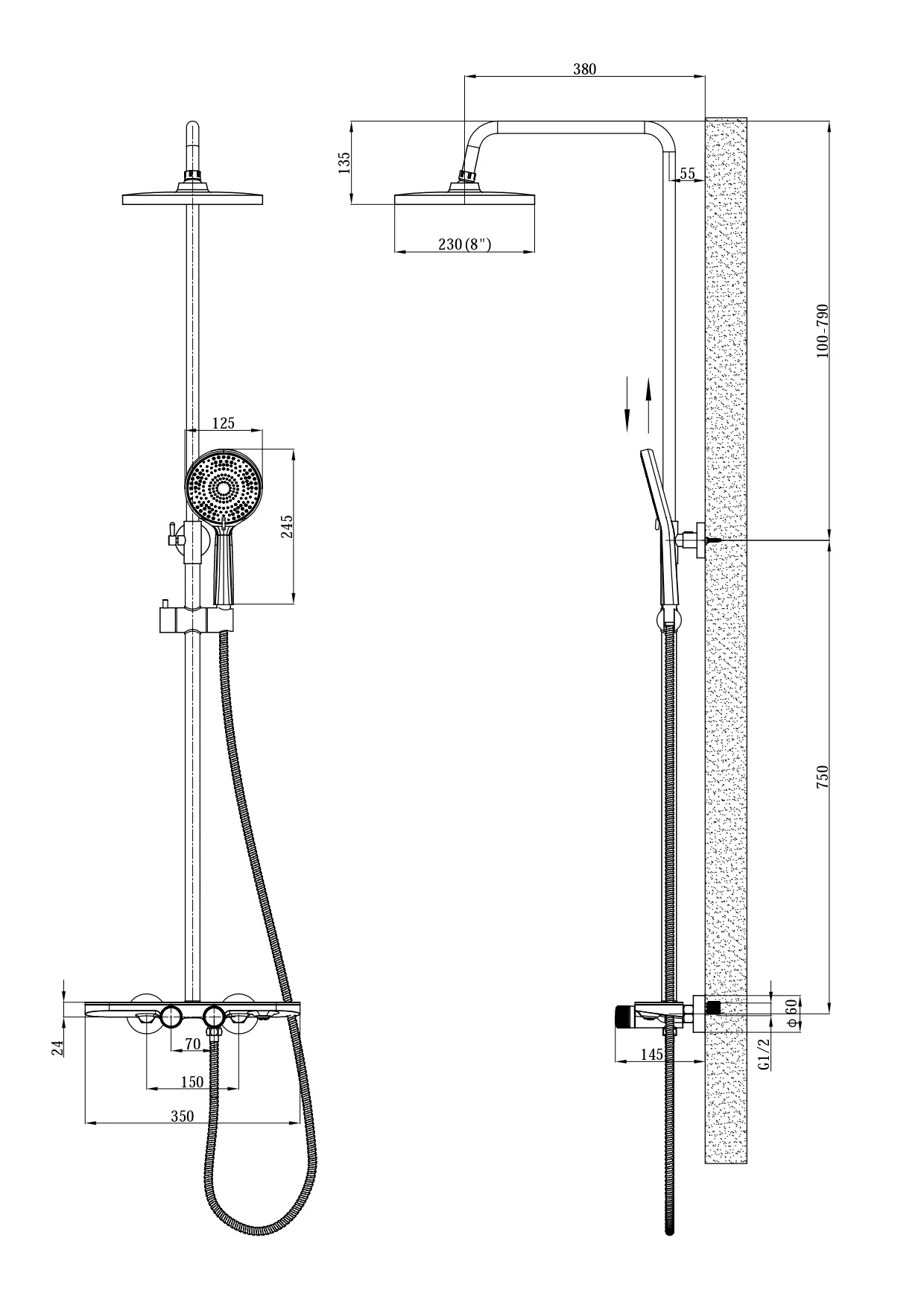 Душевая система со смесителем для ванны, хром ESKO STT2000