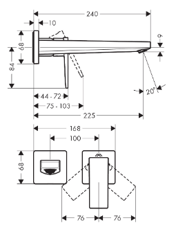 Смеситель для раковины, настенный, бронза Hansgrohe Metropol 32526140