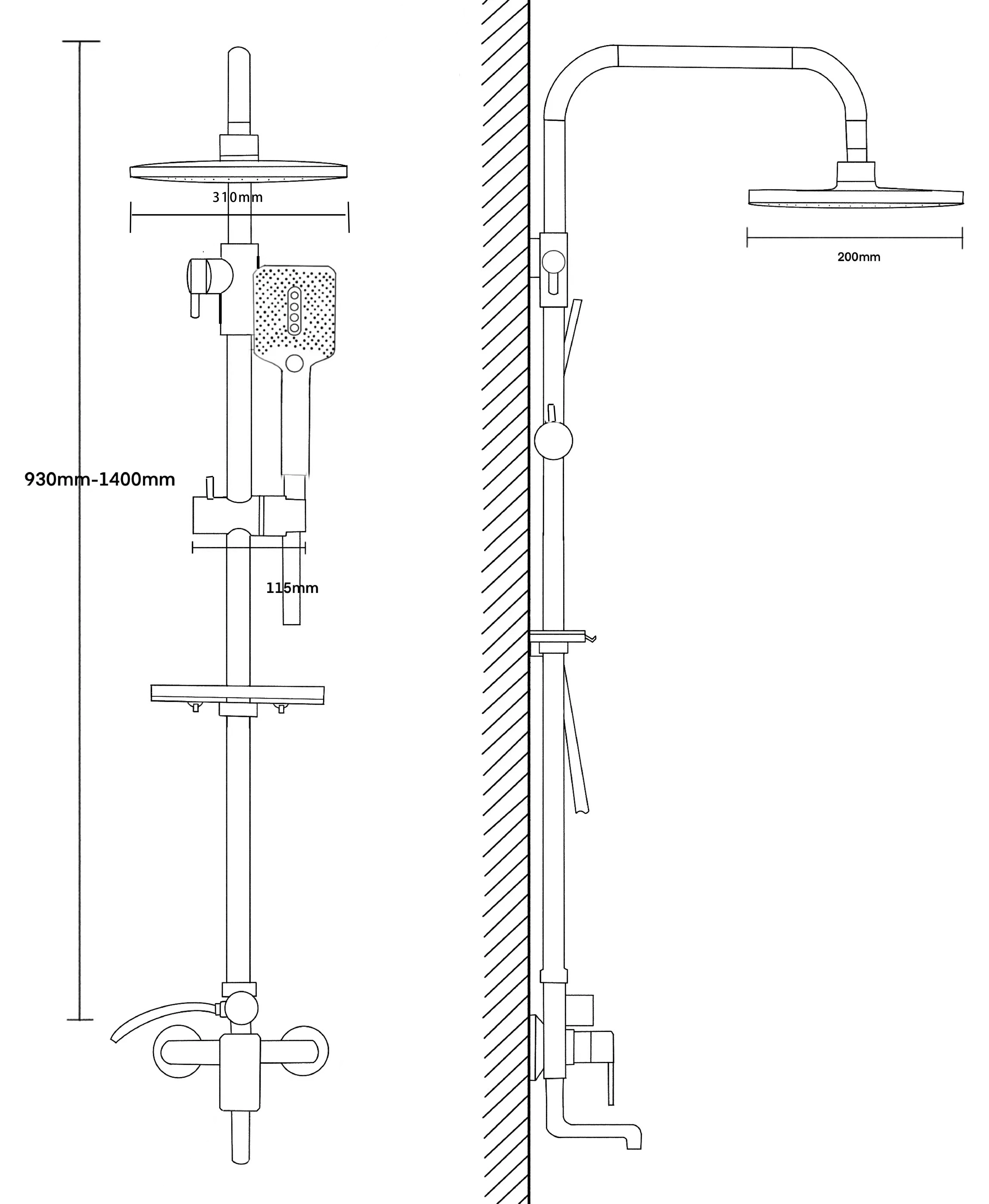 Душевая система со смесителем для ванны, черный VODA VST112Black