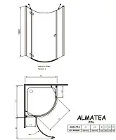 Душевая кабина полукруглая 900х900х1950, золото, правая Radaway Almatea PDJ 30702-09-01N
