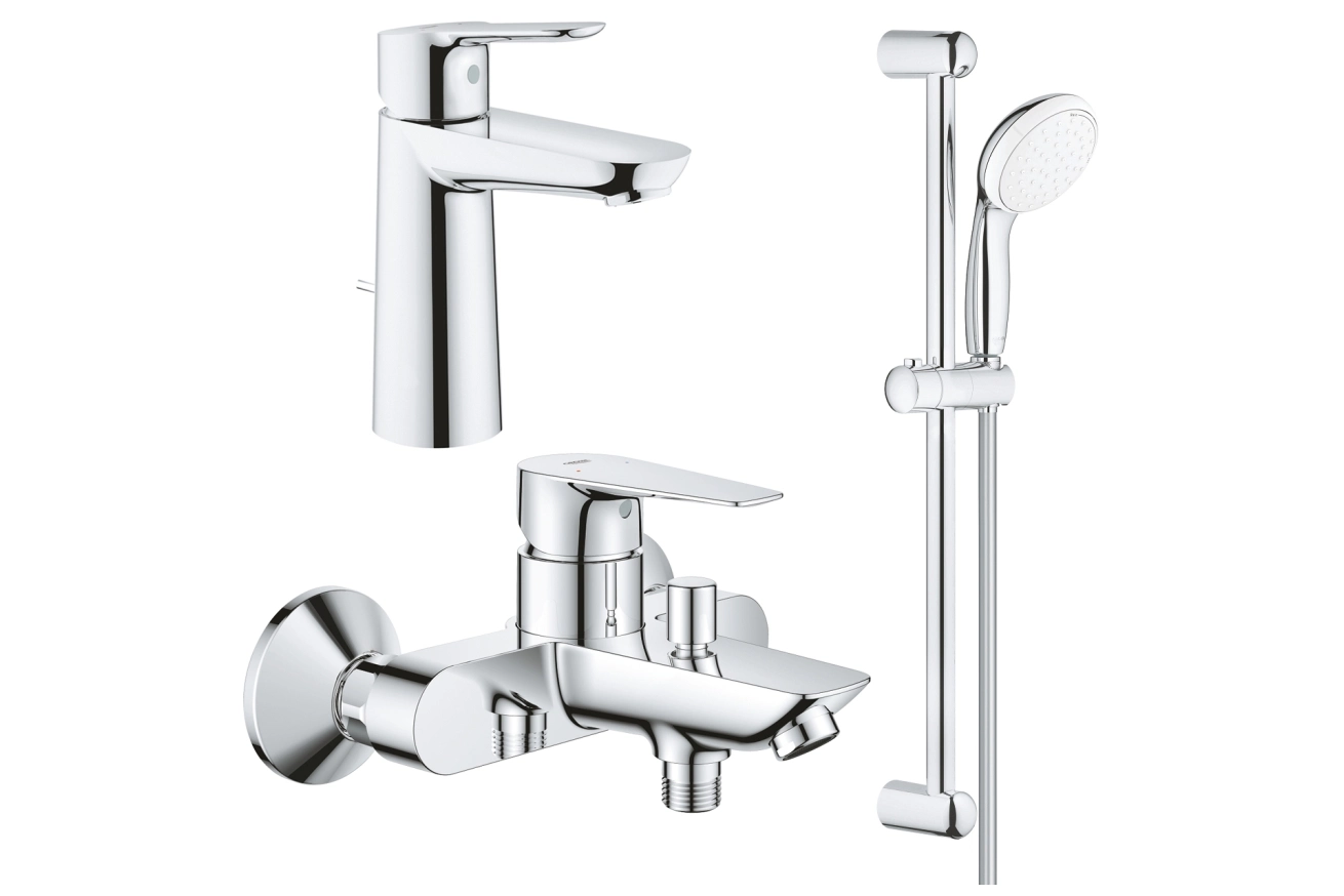 Комплект смесителей для раковины, ванны с душевым гарнитуром, хром Grohe BauEdge 1000180